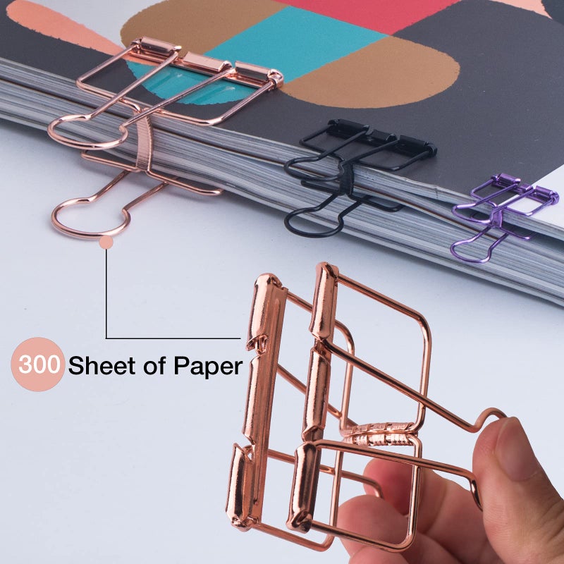 VENCINK 18 Pcs Gold Wire Binder Clips and 20 Pcs Cute Paper Clips Set Assorted Sizes, 2 Big 6 Medium 10 Small Smooth Steel Hollow Office Clamp Clips - Image 4